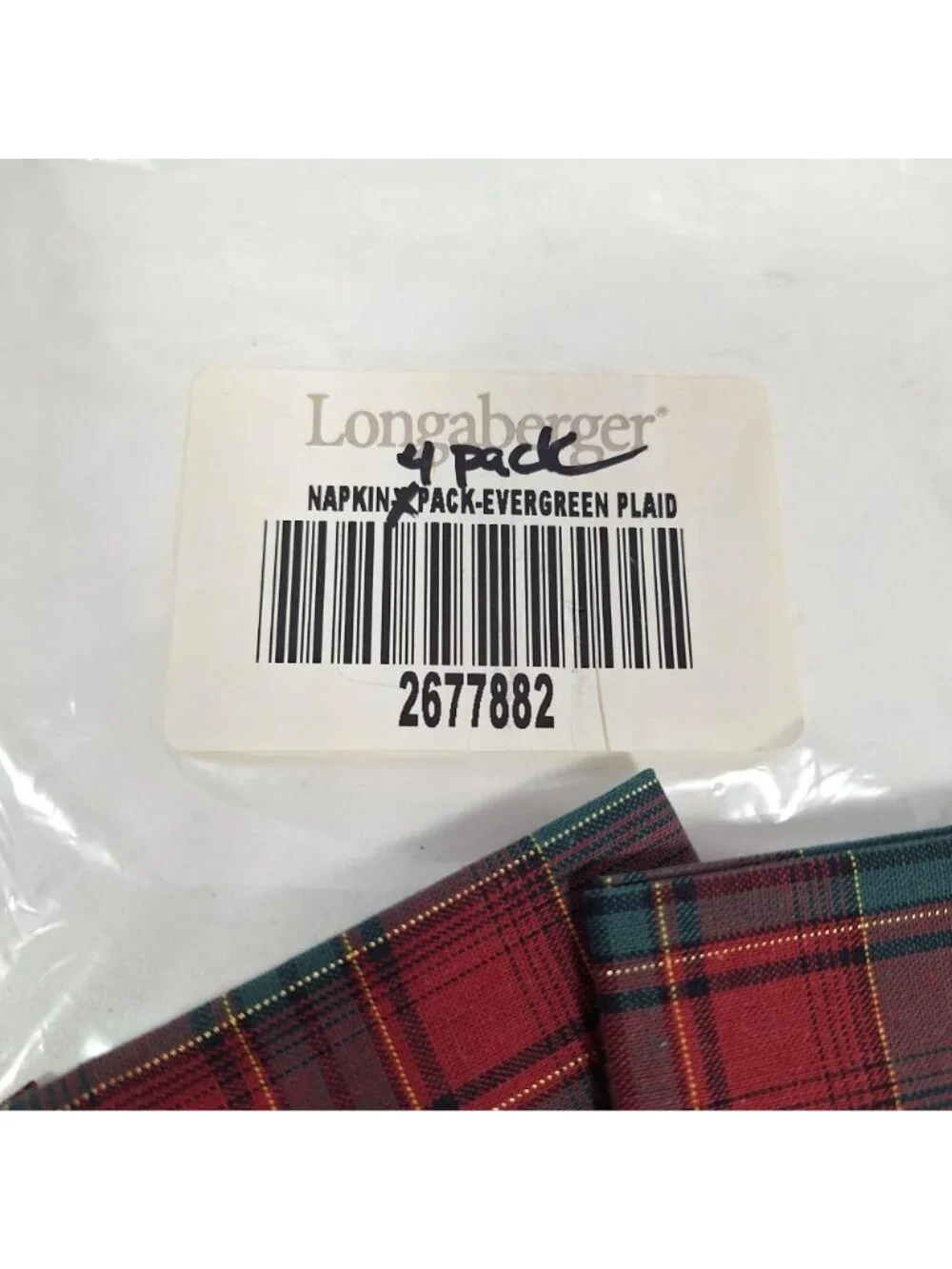 Longaberger Evergreen Plaid 4 Napkins 36" Square Tablecloth Set Open Package - Picture 12 of 16